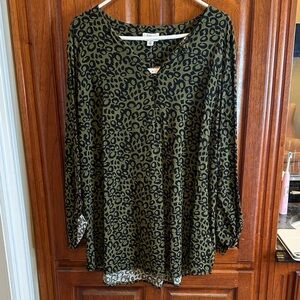 Kim Rogers Leopard Print Blouse in Black and Olive